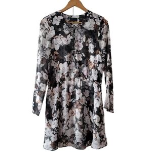 Intermix Black Floral Lace Up Silk Dress